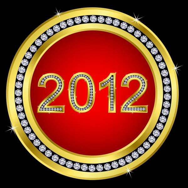Nytt år 2012 ikonen guld med diamanter, vektor — Stock vektor