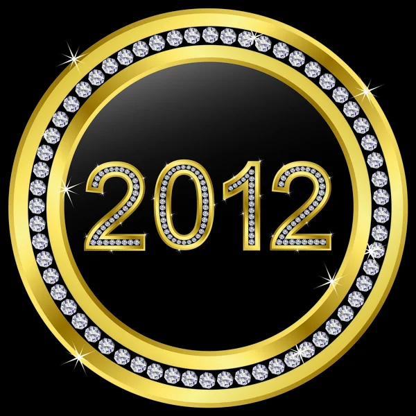 New year 2012 icon golden with diamonds, vector — Stock Vector