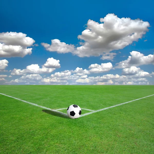 Football (soccer) field corner with white marks — Stock Photo, Image