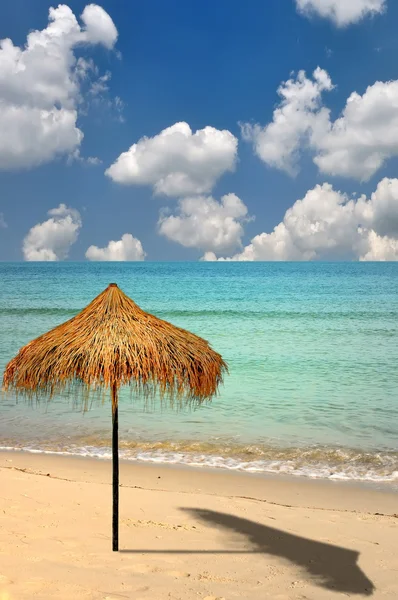 Un paraguas de paja en una playa tropical — Foto de Stock
