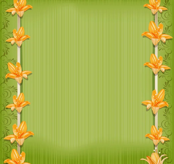 矢量绿色背景与边框的百合花 — 图库矢量图片