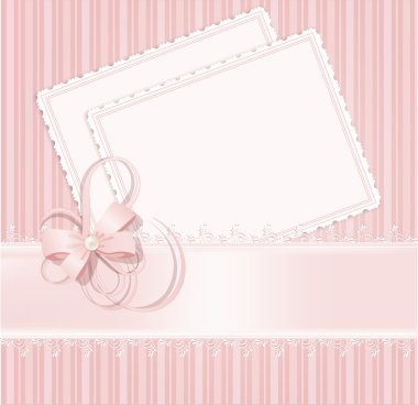 Congratulation pink vector background with lace, ribbons, bows clipart