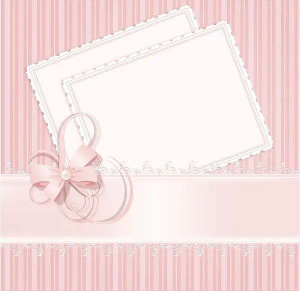 Congratulation pink vector background with lace, ribbons, bows — Stock Vector
