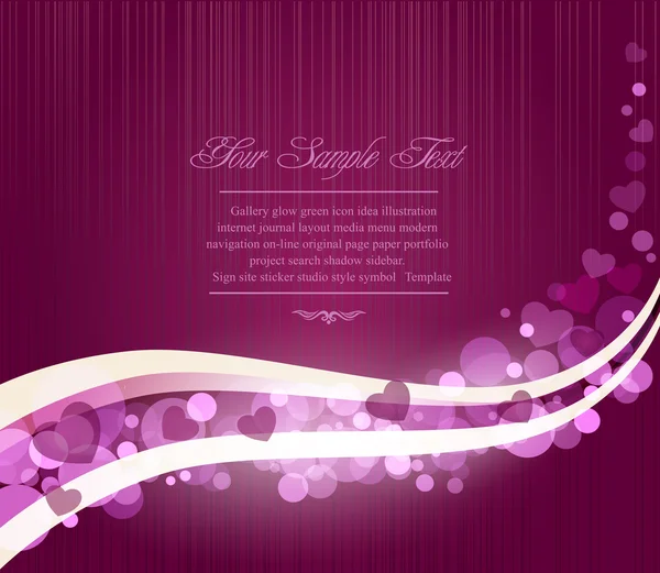 Vecteur romantique abstrait violet fond avec des vagues et des cœurs — Image vectorielle