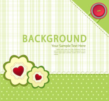 Vector green background with buttons and two flowers with hearts clipart