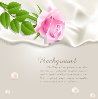 Elegant holiday vector background with silk, pearls and a pink r