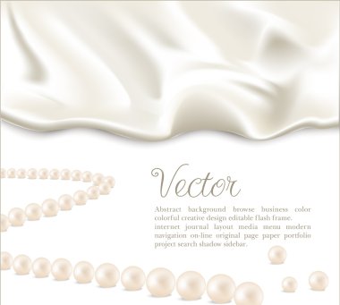 Elegant holiday vector background with white silk and pearls clipart