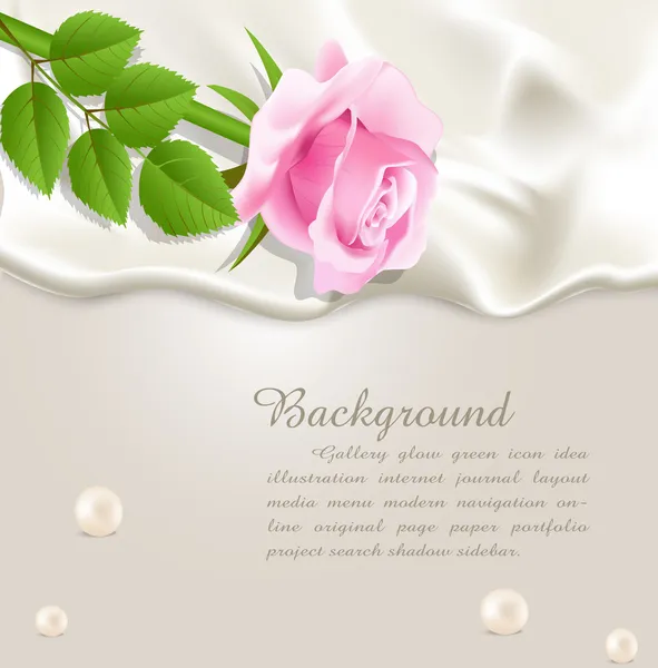 Elegante fondo vector de vacaciones con seda, perlas y un r rosa — Archivo Imágenes Vectoriales