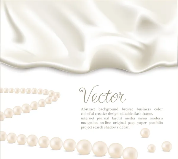 Fondo elegante vector de vacaciones con seda blanca y perlas — Vector de stock