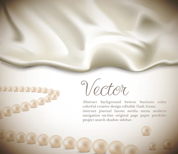 Elegantní rekreační vektorové pozadí s bílým hedvábím a perly — Stockový vektor