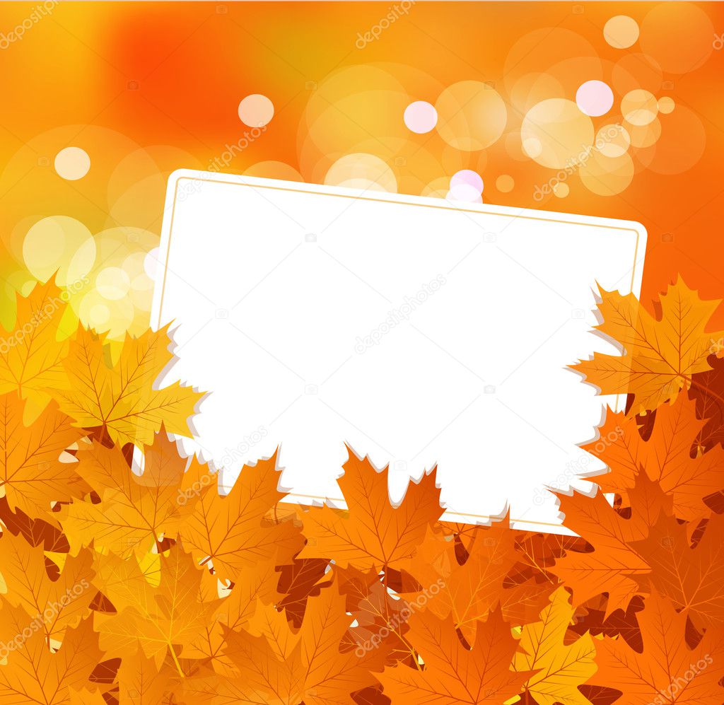 Vector autumn background with leaves and a greeting card