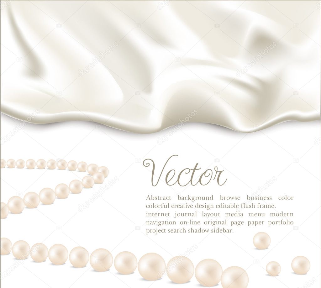 Elegant holiday vector background with white silk and pearls