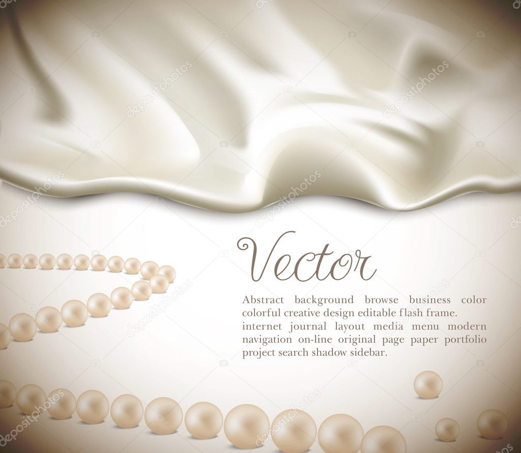 Elegant holiday vector background with white silk and pearls