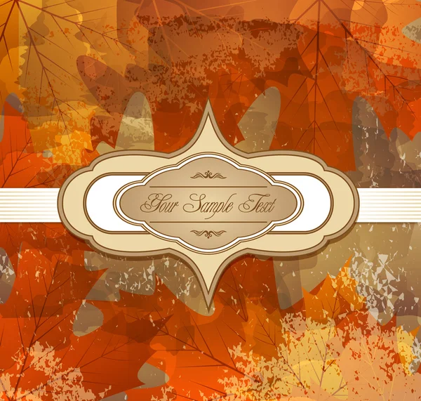Vettore grungy sfondo autunno congratulazioni con foglie d'acero — Vettoriale Stock