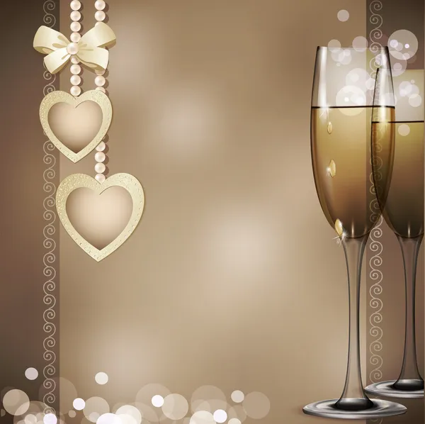Romantic congratulatory vector background with two glasses of wh — Stock Vector