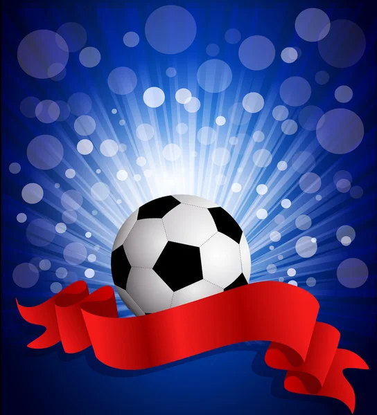 Vector pelota de fútbol sobre un fondo azul con una celebración roja r — Vector de stock