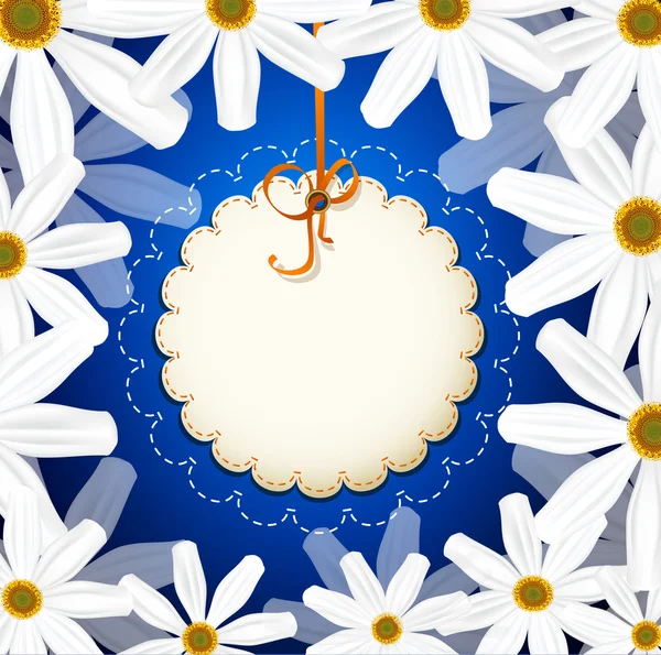 Grußkarte mit einem Vektor weiße Gänseblümchen auf blauem Hintergrund — Stockvektor