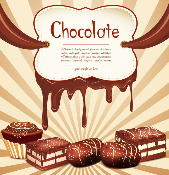 Vector holiday background with chocolate candy and chocolate sta