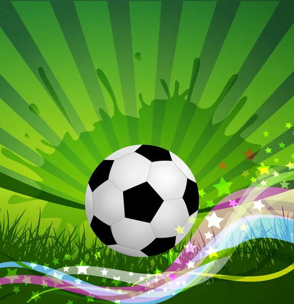 Διάνυσμα φόντο μπάλα ποδοσφαίρου, χόρτο και πολύχρωμο κύμα — Διανυσματικό Αρχείο