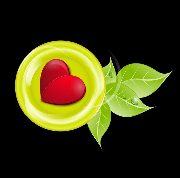 Placa verde vetorial com um coração vermelho em um fundo preto — Vetor de Stock