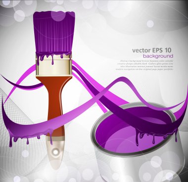 Abstract background with a brush and a can of purple paint clipart