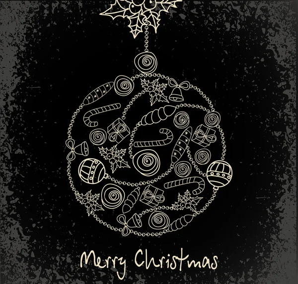 Palla da vacanza realizzata a mano su sfondo nero con articoli natalizi — Vettoriale Stock
