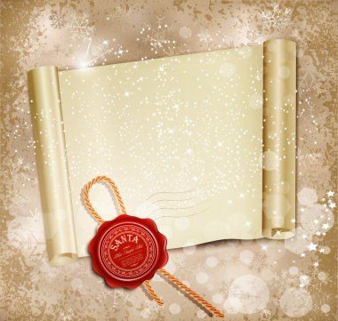 New Year's scroll with the wax seal of Santa on a holiday background clipart
