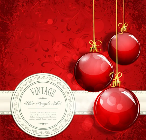 ビンテージの新年の背景と赤のボール — ストックベクタ