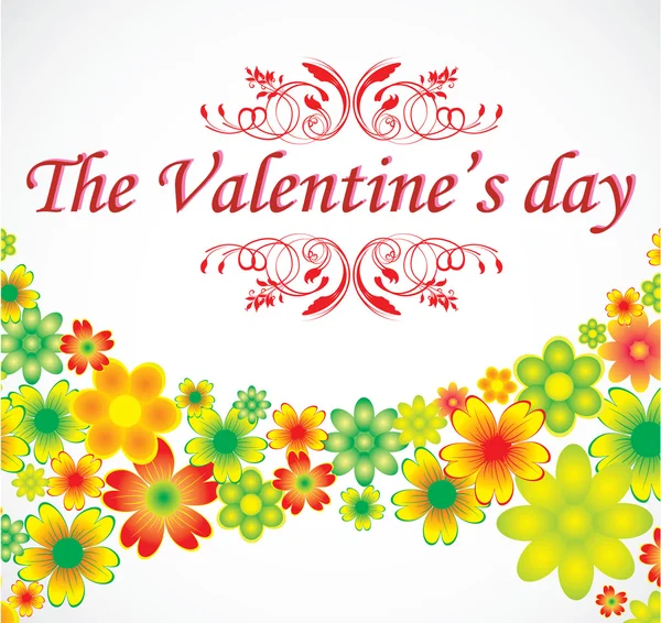 O cartão de dia de Valentim com muitas flores — Vetor de Stock