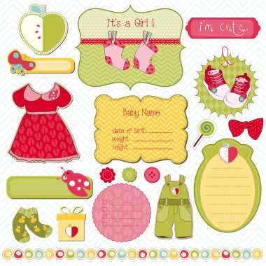 Design Elements for Baby scrapbook - easy to edit clipart