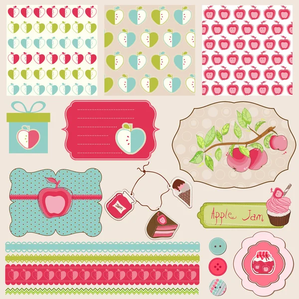 Elementos de diseño para scrapbook de bebé con manzanas - fácil de editar — Vector de stock