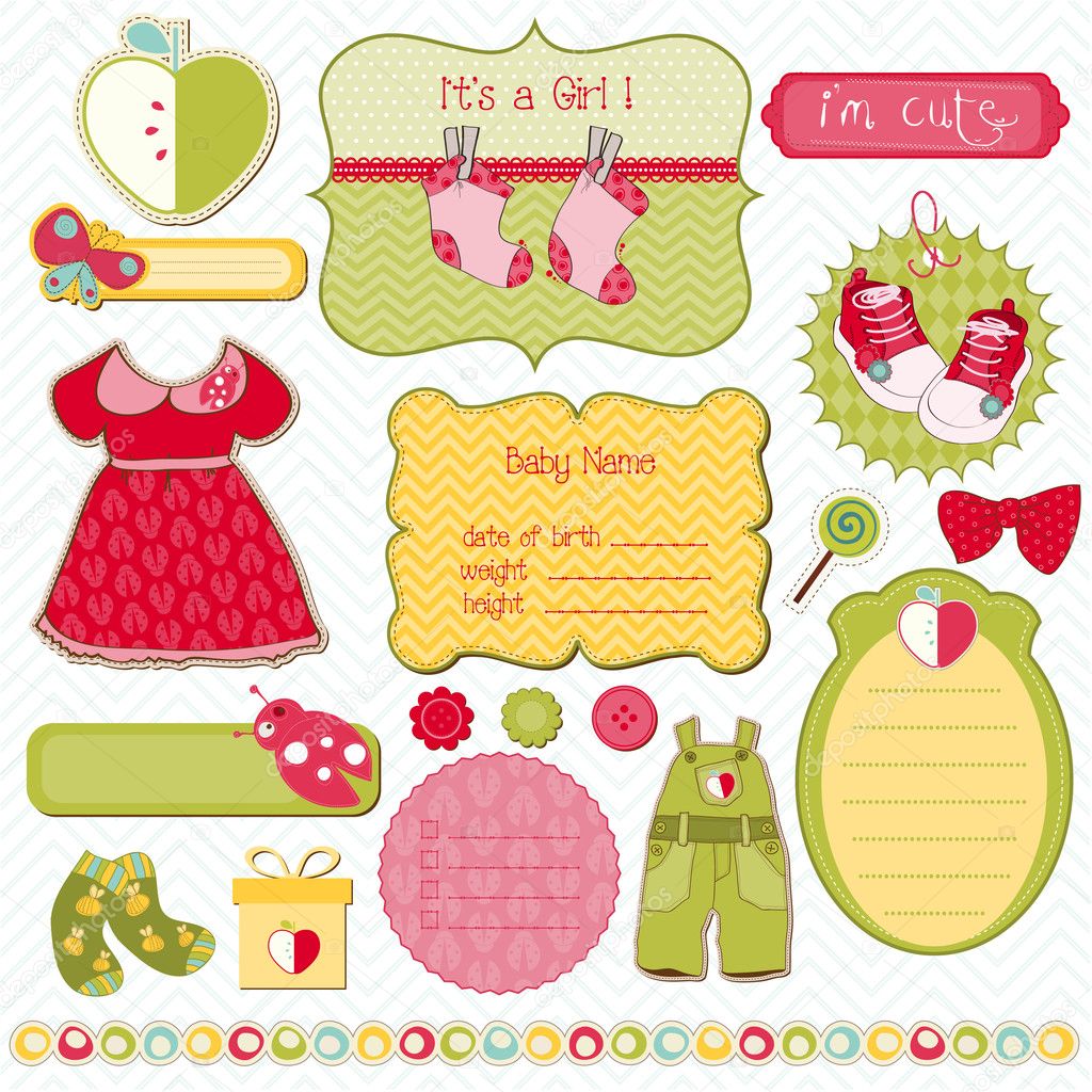 Design Elements for Baby scrapbook - easy to edit