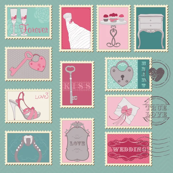 Свадебные почтовые марки — стоковый вектор