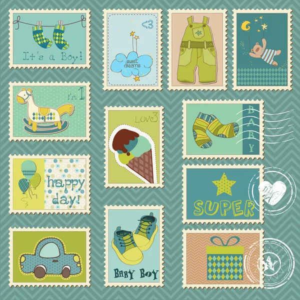 Baby jongen postzegels — Stockvector