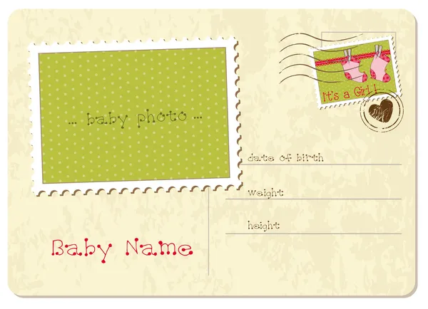Baby Girl Chegada cartão postal —  Vetores de Stock