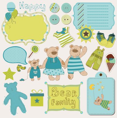 Bear Family Baby Scrap - big set of design elements clipart