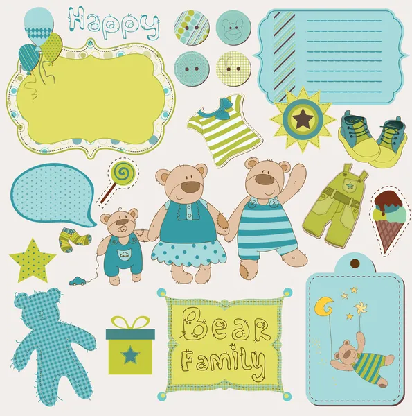 Bear Family Baby Scrap - big set of design elements — Stock Vector