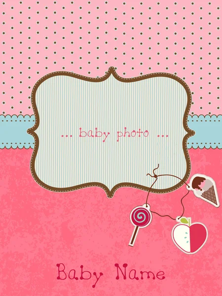 Tarjeta de llegada del bebé con marco de fotos en el vector — Vector de stock