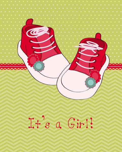Tarjeta de felicitación bebé con zapatos — Vector de stock