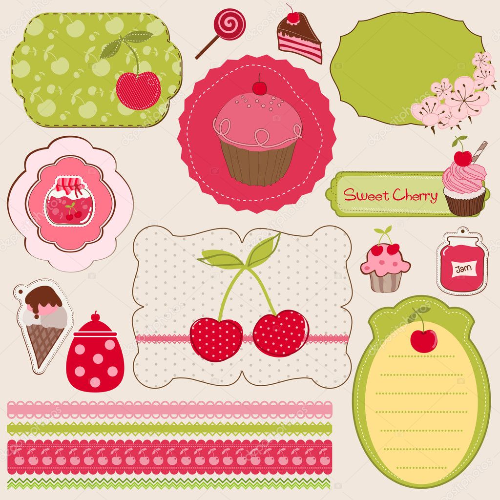 Cherry Design Elements for scrapbook - easy to edit