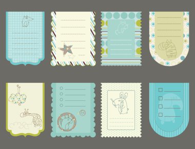 Design elements for baby scrapbook - cute tags with animals clipart