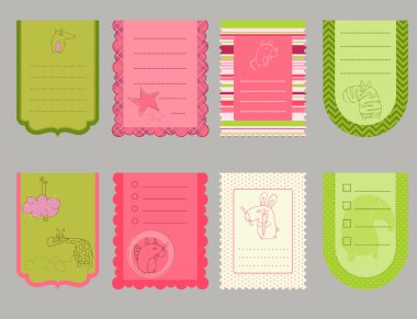 Design elements for baby scrapbook - cute tags with animals clipart