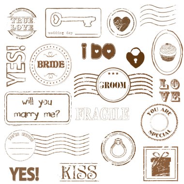 Set Of Wedding Postage Stamps clipart