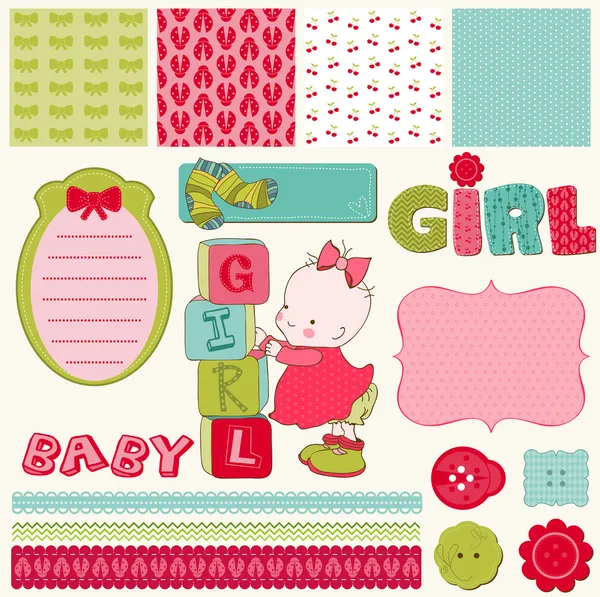 Sammelalbum Baby Girl Set - Gestaltungselemente — Stockvektor