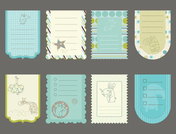Elementos de diseño para álbumes de recortes para bebés - etiquetas lindas con animales — Vector de stock