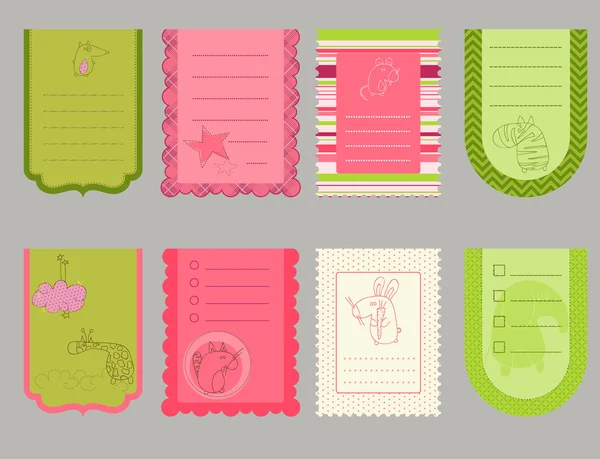 아기 스크랩북-동물 들과 함께 귀여운 태그 디자인 요소 — 스톡 벡터