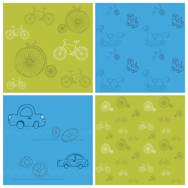Set of Seamless backgrounds with Bikes and Cars - for design and — Stock Vector