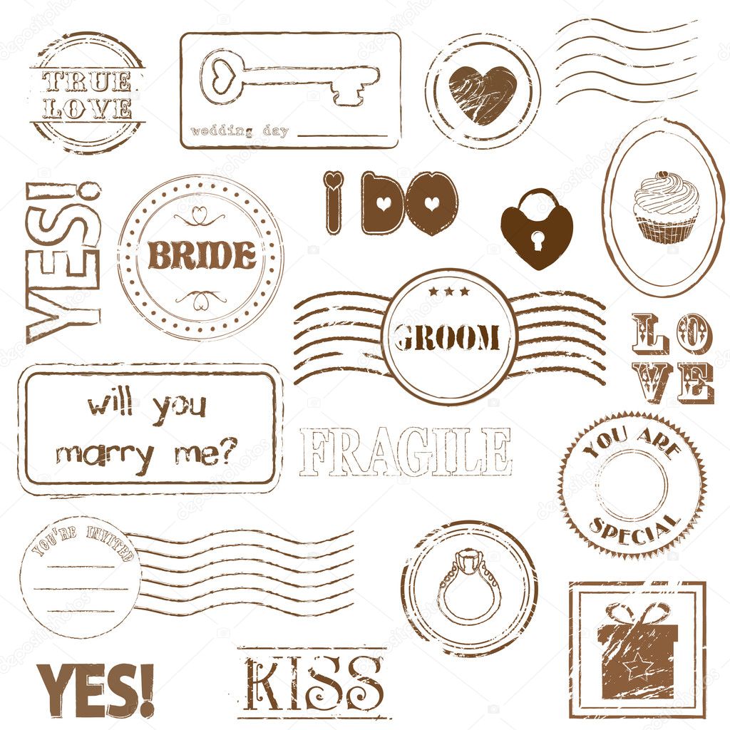 Set Of Wedding Postage Stamps Stock Vector by ©woodhouse 6065818
