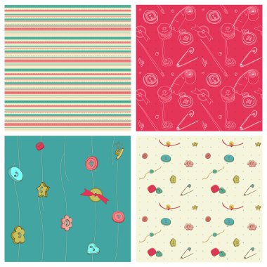 Set of 4 seamless backgrounds - Sewing kit design elements for s clipart