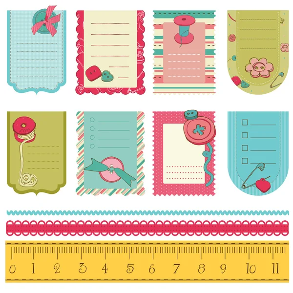 Design elements for baby scrapbook - cute tags with buttons — Stock Vector